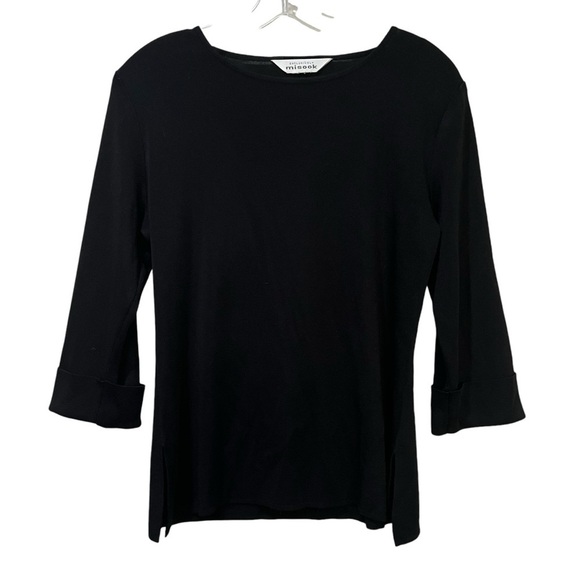 Exclusively Misook Medium Black Cuffed 3/4 Sleeve Sleek Classic Blouse Y7 - Picture 1 of 4